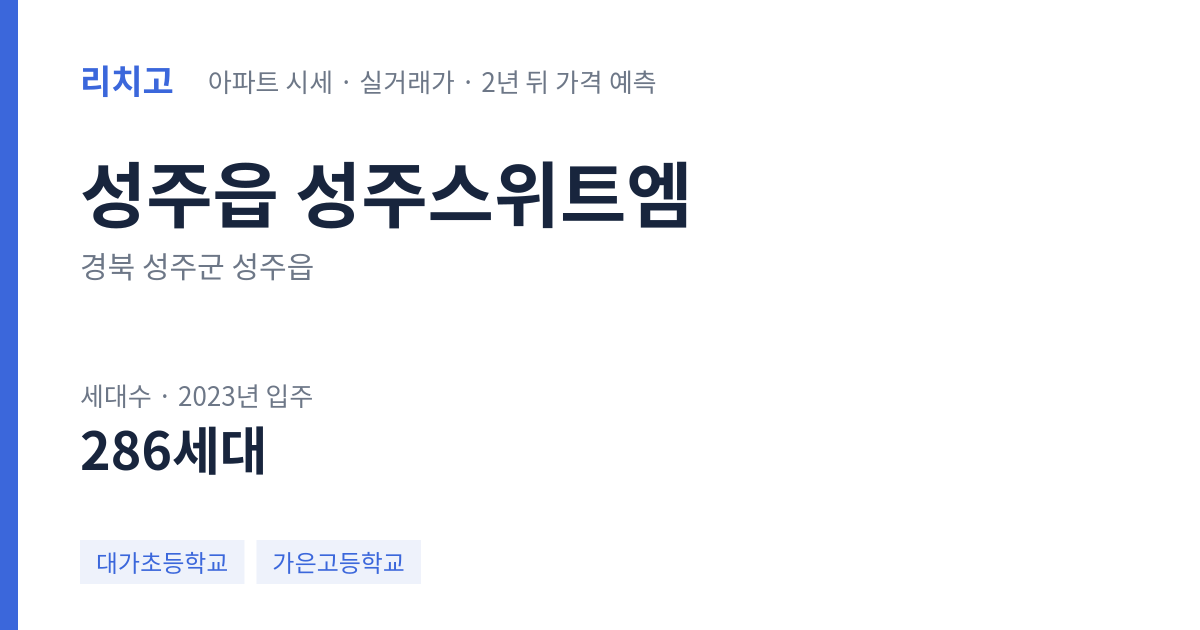 성주스위트엠 아파트 요약 카드 — 대표 평형 매매·전세 시세, 세대수, 입주 연도