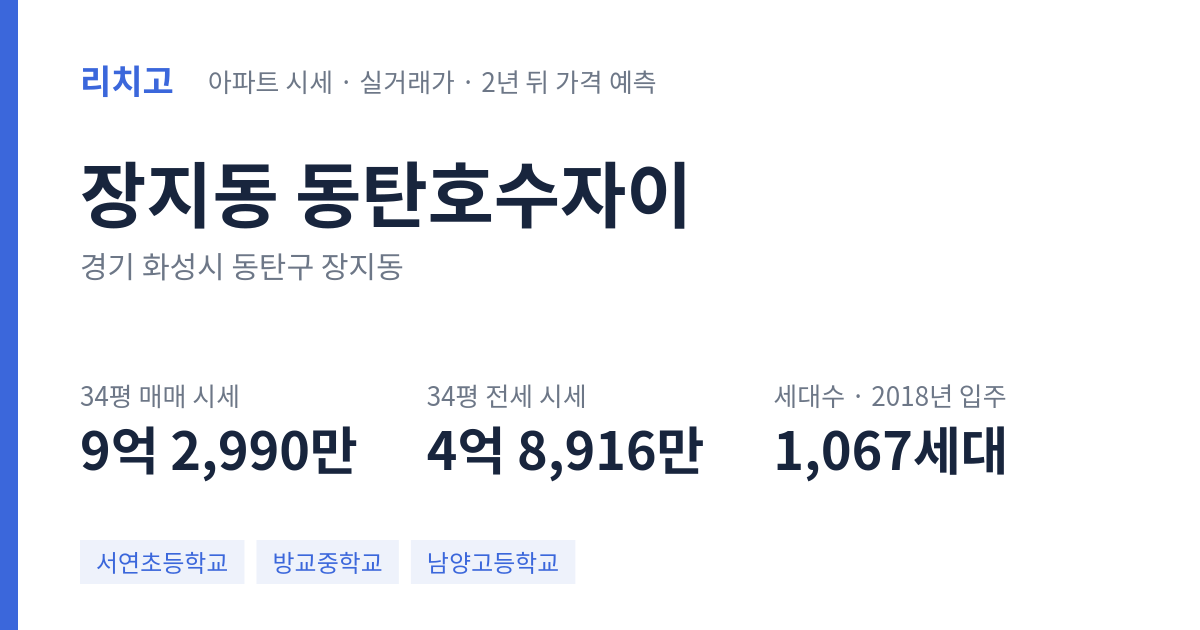 동탄호수자이 아파트 요약 카드 — 대표 평형 매매·전세 시세, 세대수, 입주 연도
