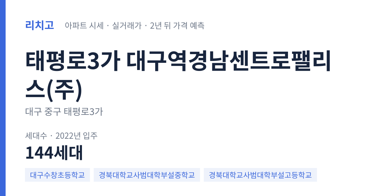 대구역경남센트로팰리스(주) 아파트 요약 카드 — 대표 평형 매매·전세 시세, 세대수, 입주 연도