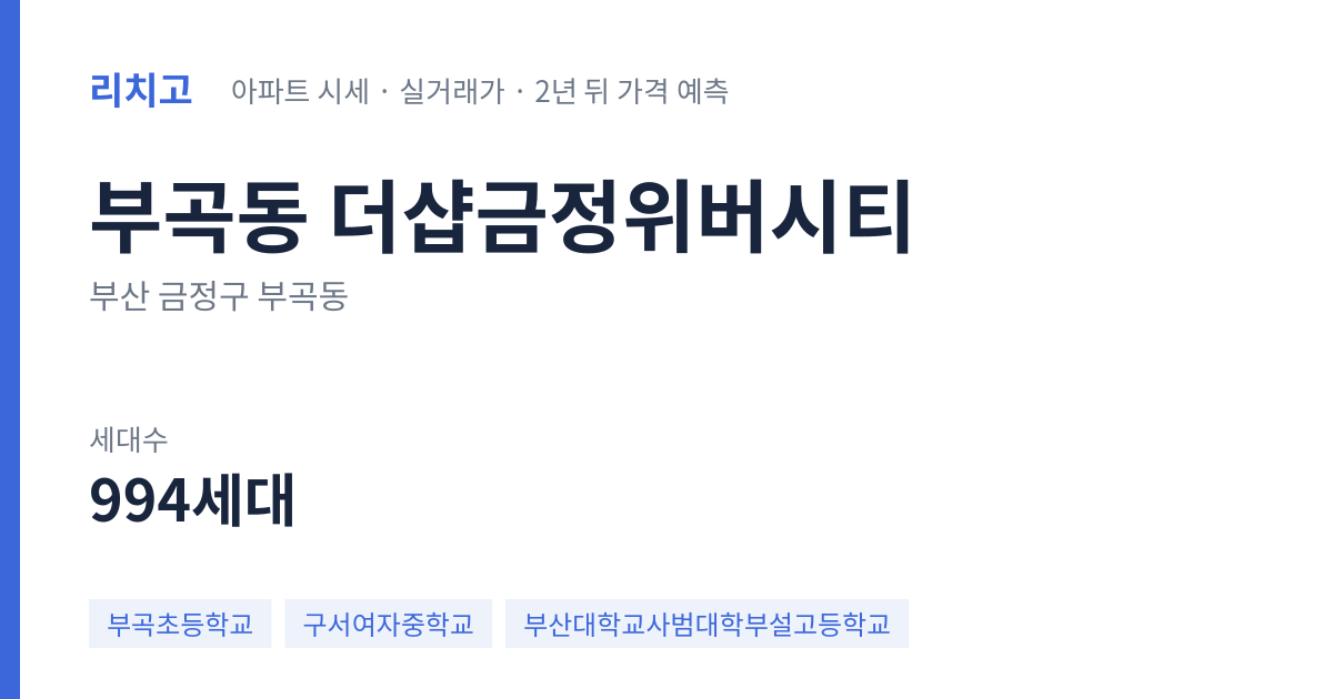 더샵금정위버시티 아파트 요약 카드 — 대표 평형 매매·전세 시세, 세대수, 입주 연도
