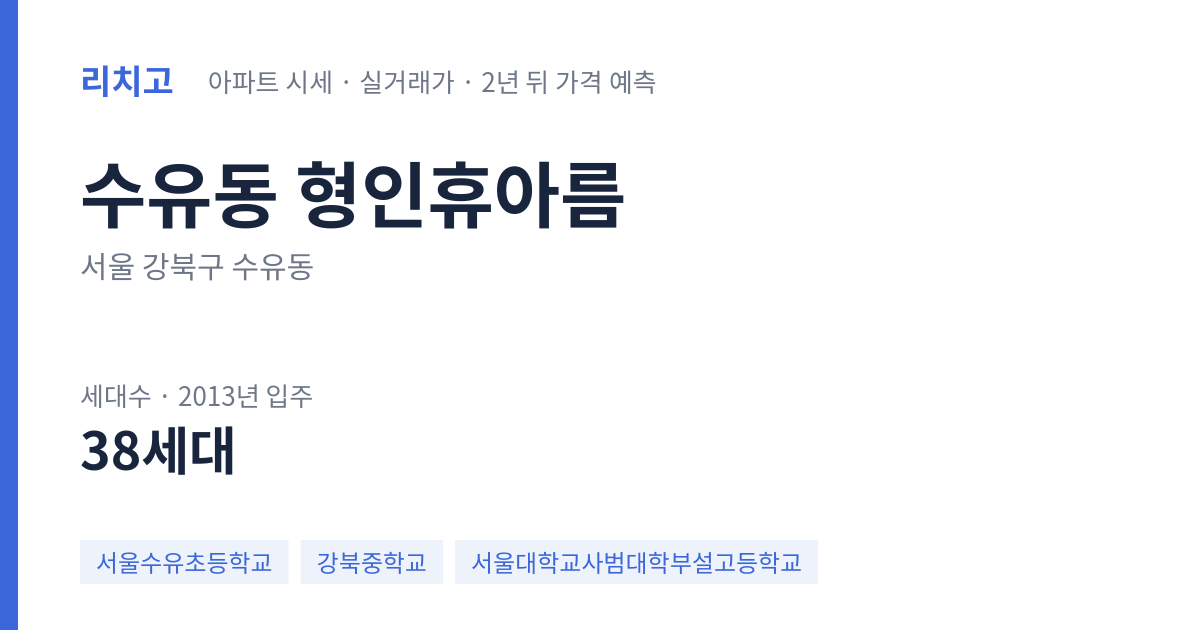 형인휴아름 아파트 요약 카드 — 대표 평형 매매·전세 시세, 세대수, 입주 연도