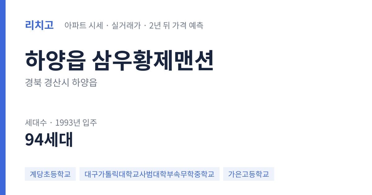 삼우황제맨션 아파트 요약 카드 — 대표 평형 매매·전세 시세, 세대수, 입주 연도