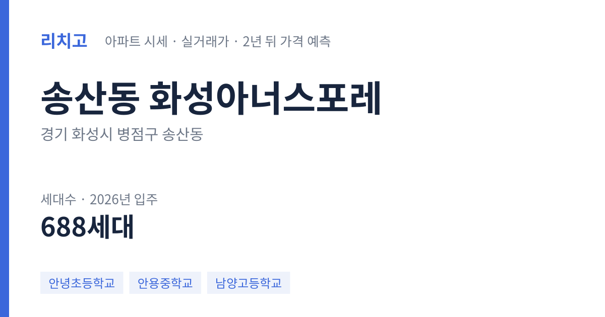 화성아너스포레 아파트 요약 카드 — 대표 평형 매매·전세 시세, 세대수, 입주 연도