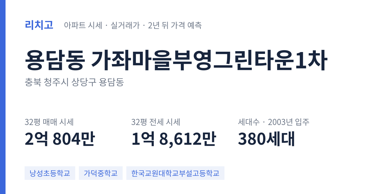 가좌마을부영그린타운1차 아파트 요약 카드 — 대표 평형 매매·전세 시세, 세대수, 입주 연도