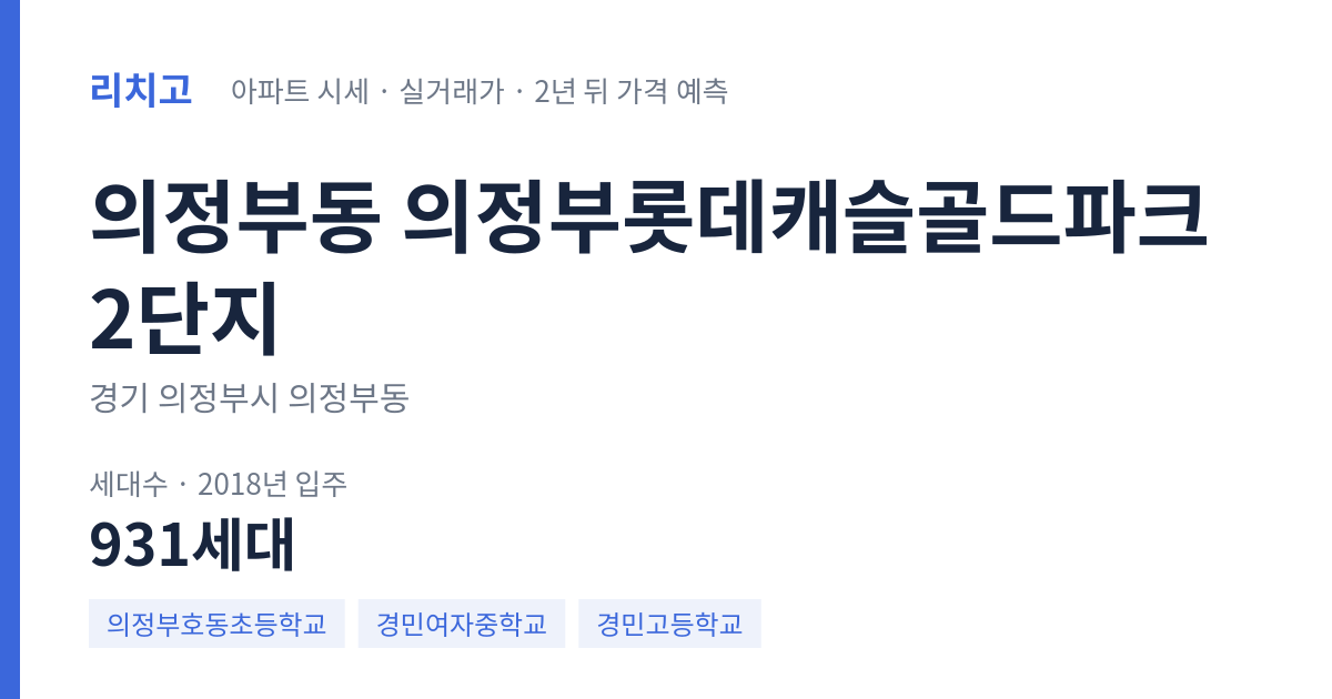 의정부롯데캐슬골드파크2단지 아파트 요약 카드 — 대표 평형 매매·전세 시세, 세대수, 입주 연도