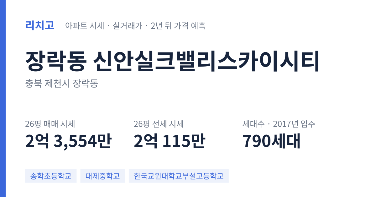 신안실크밸리스카이시티 아파트 요약 카드 — 대표 평형 매매·전세 시세, 세대수, 입주 연도