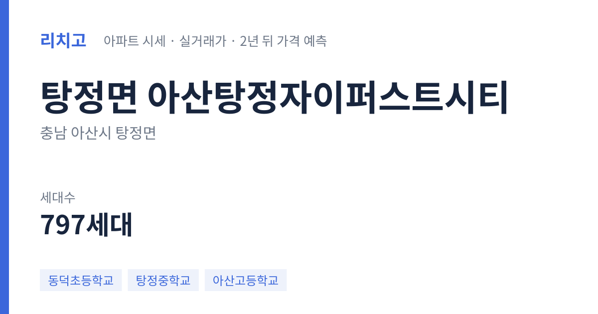 아산탕정자이퍼스트시티 아파트 요약 카드 — 대표 평형 매매·전세 시세, 세대수, 입주 연도