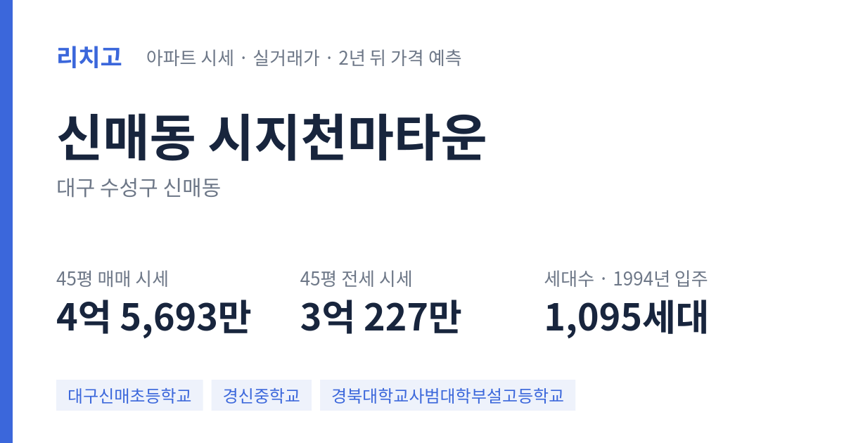 시지천마타운 아파트 요약 카드 — 대표 평형 매매·전세 시세, 세대수, 입주 연도