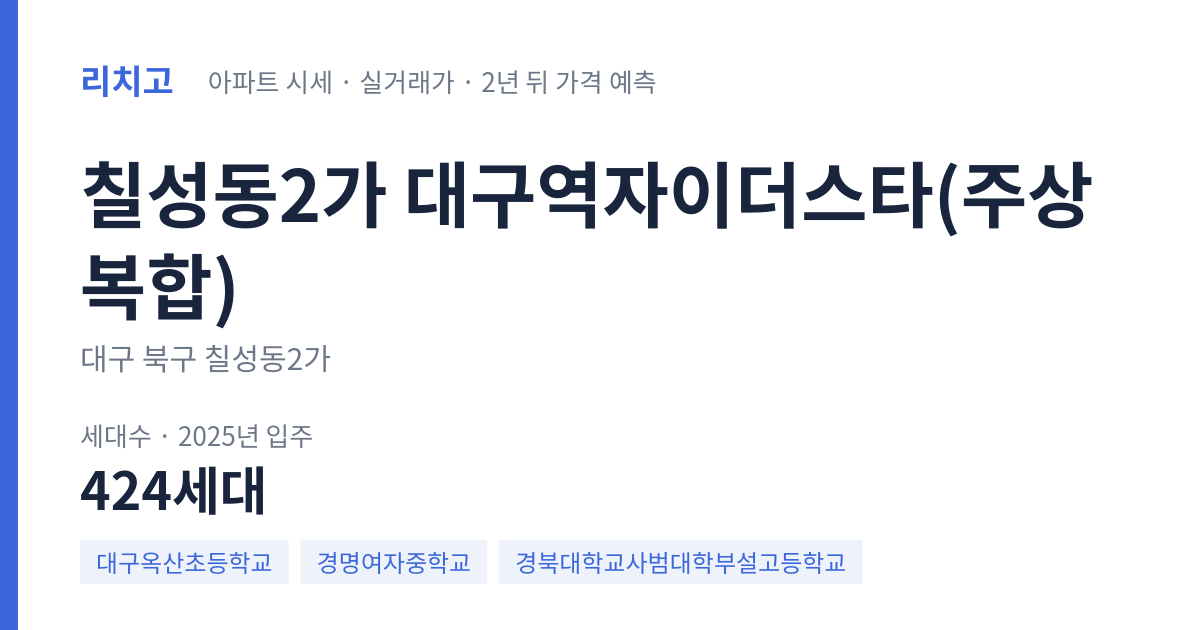 대구역자이더스타(주상복합) 아파트 요약 카드 — 대표 평형 매매·전세 시세, 세대수, 입주 연도