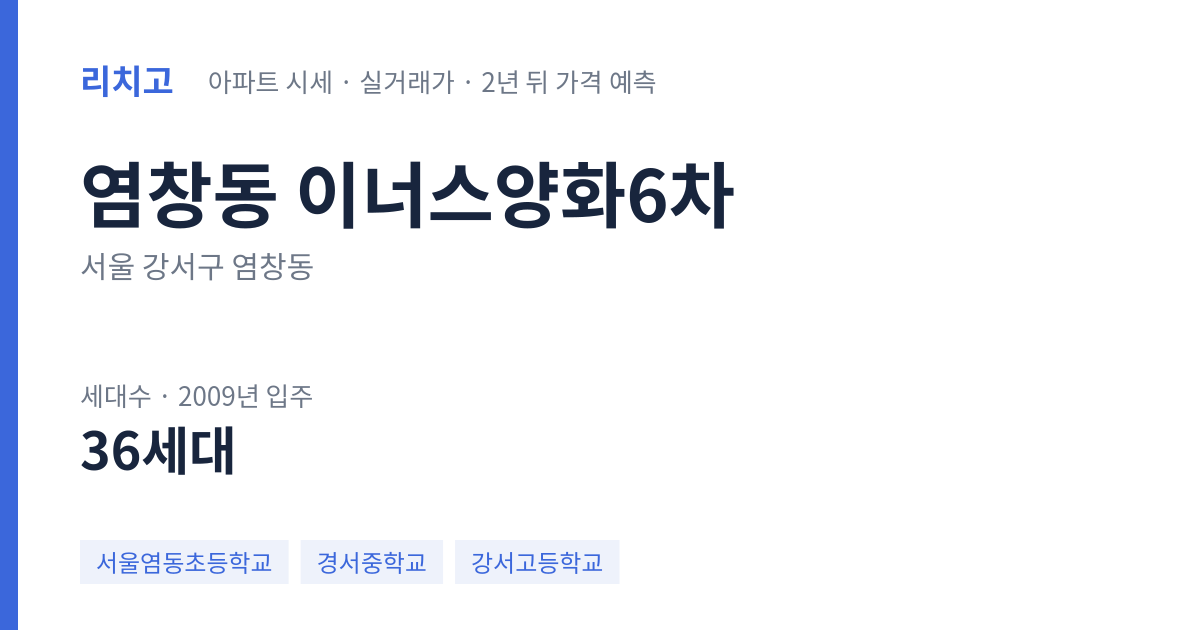 이너스양화6차 아파트 요약 카드 — 대표 평형 매매·전세 시세, 세대수, 입주 연도
