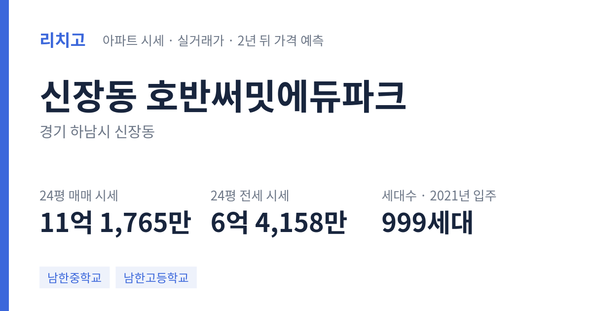 호반써밋에듀파크 아파트 요약 카드 — 대표 평형 매매·전세 시세, 세대수, 입주 연도