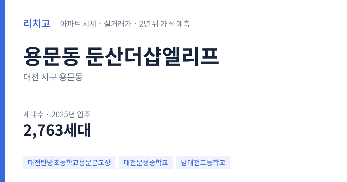 둔산더샵엘리프 아파트 요약 카드 — 대표 평형 매매·전세 시세, 세대수, 입주 연도
