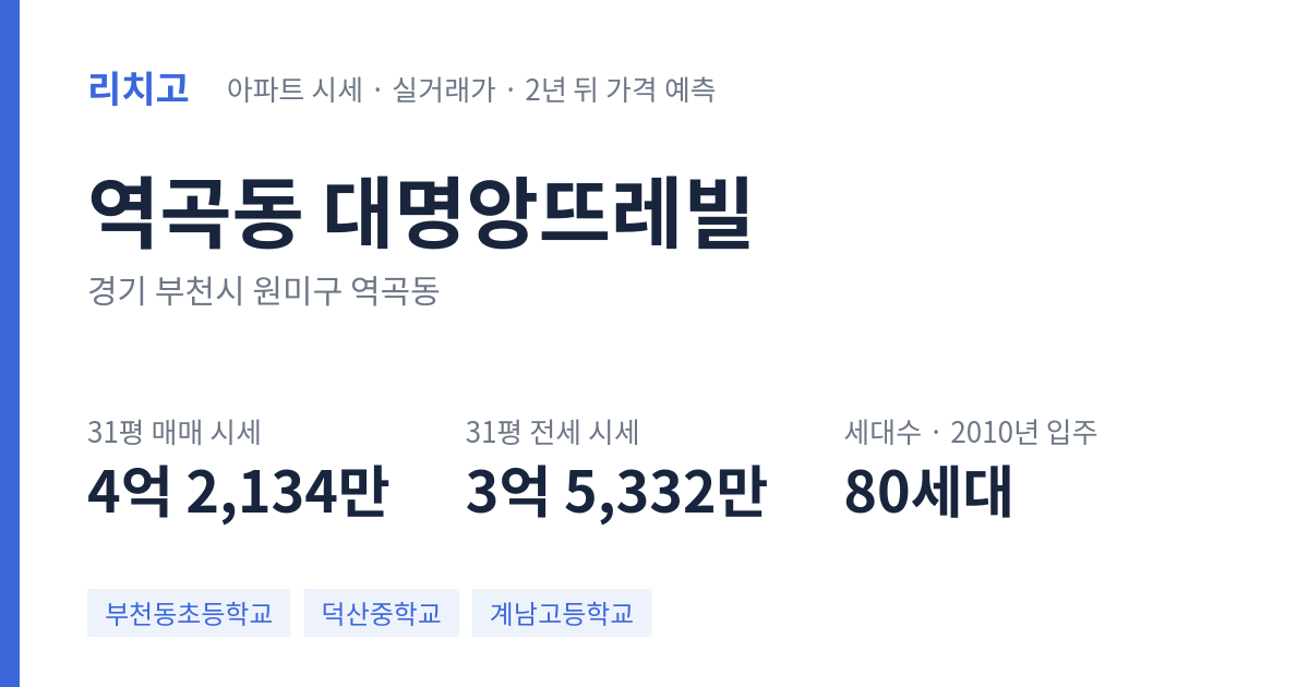 대명앙뜨레빌 아파트 요약 카드 — 대표 평형 매매·전세 시세, 세대수, 입주 연도