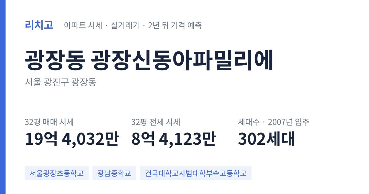 광장신동아파밀리에 아파트 요약 카드 — 대표 평형 매매·전세 시세, 세대수, 입주 연도