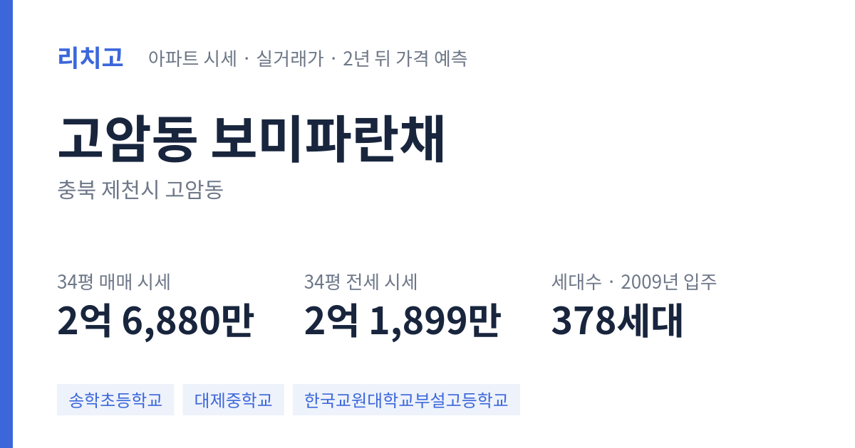 보미파란채 아파트 요약 카드 — 대표 평형 매매·전세 시세, 세대수, 입주 연도