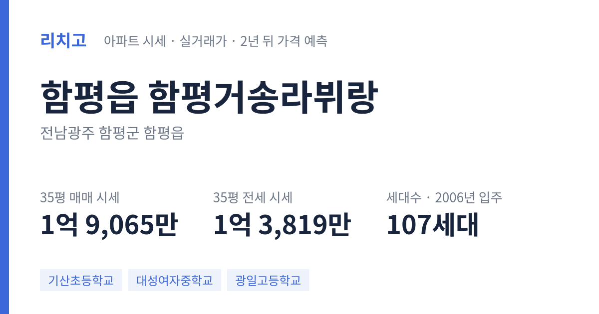 함평거송라뷔랑 아파트 요약 카드 — 대표 평형 매매·전세 시세, 세대수, 입주 연도
