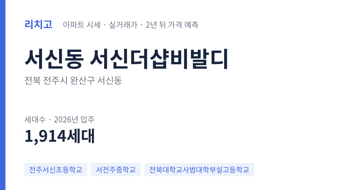 서신더샵비발디 아파트 요약 카드 — 대표 평형 매매·전세 시세, 세대수, 입주 연도