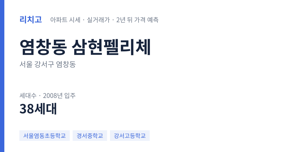 삼현펠리체 아파트 요약 카드 — 대표 평형 매매·전세 시세, 세대수, 입주 연도