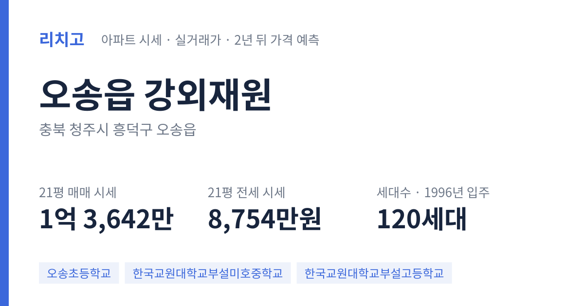강외재원 아파트 요약 카드 — 대표 평형 매매·전세 시세, 세대수, 입주 연도