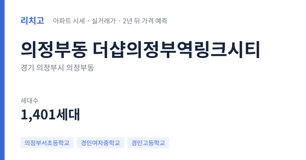 더샵의정부역링크시티 아파트 요약 카드 — 대표 평형 매매·전세 시세, 세대수, 입주 연도