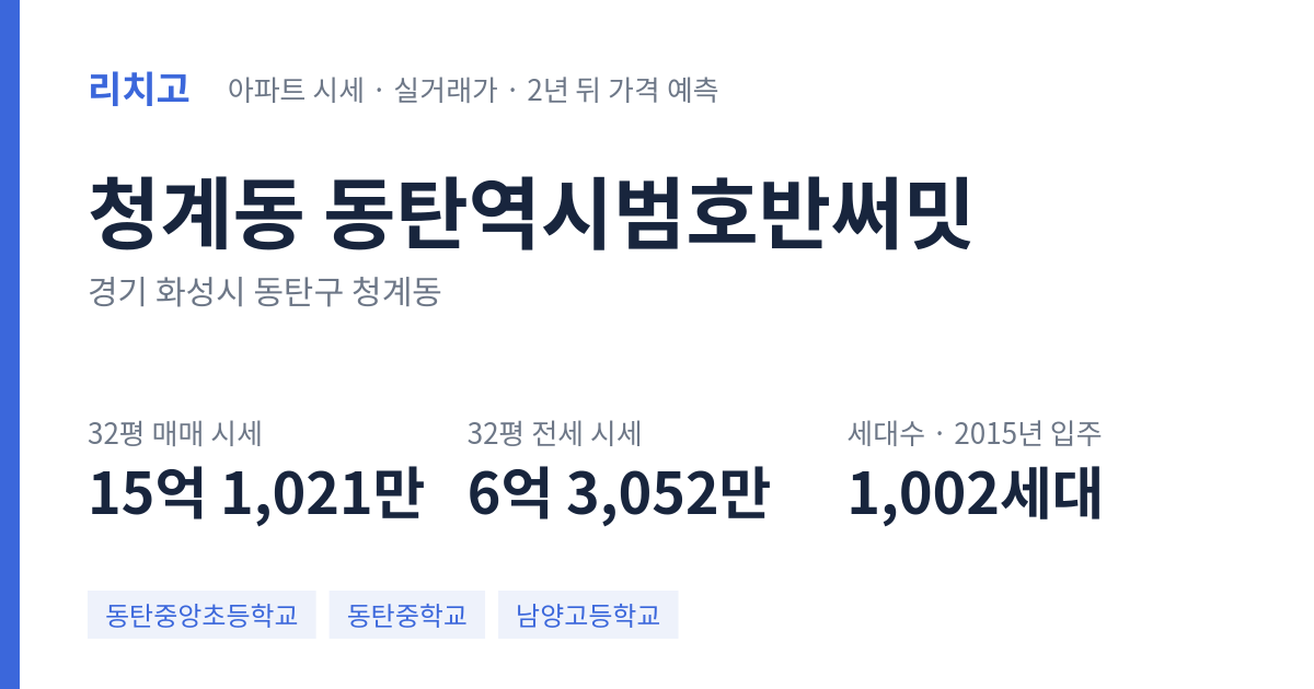 동탄역시범호반써밋 아파트 요약 카드 — 대표 평형 매매·전세 시세, 세대수, 입주 연도