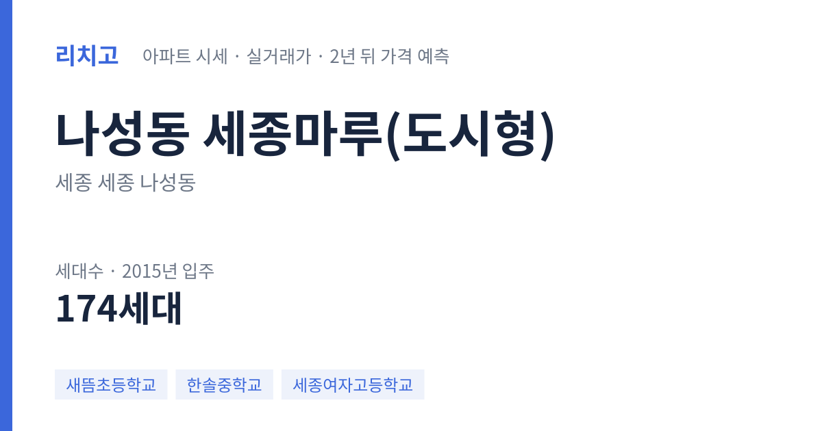 세종마루(도시형) 아파트 요약 카드 — 대표 평형 매매·전세 시세, 세대수, 입주 연도