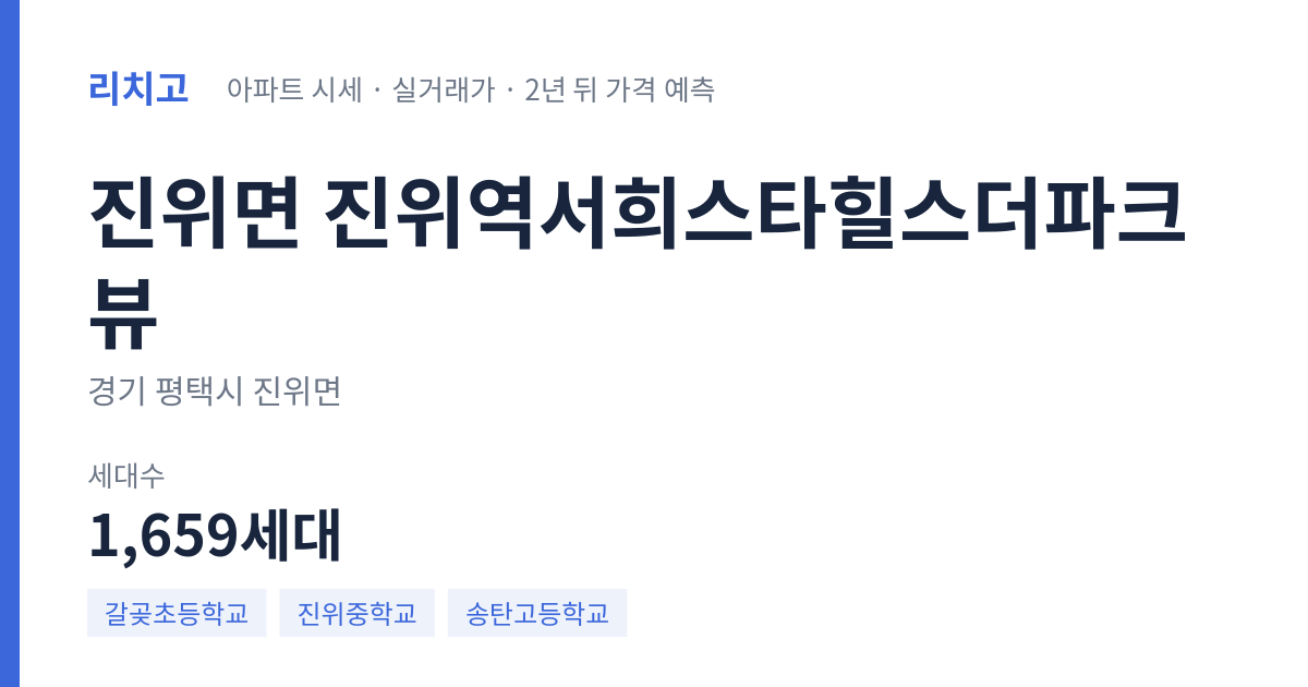 진위역서희스타힐스더파크뷰 아파트 요약 카드 — 대표 평형 매매·전세 시세, 세대수, 입주 연도