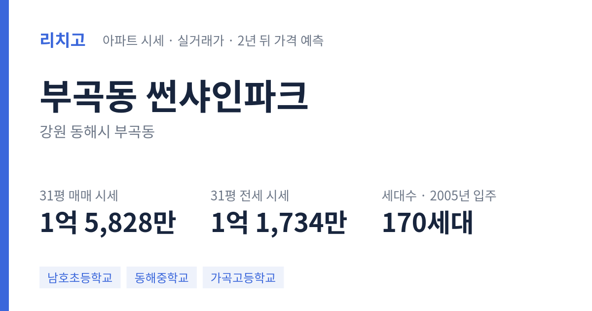 썬샤인파크 아파트 요약 카드 — 대표 평형 매매·전세 시세, 세대수, 입주 연도