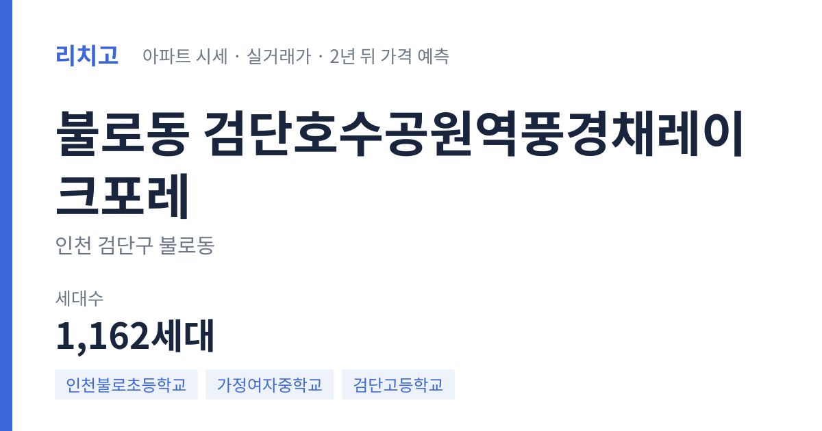 검단호수공원역풍경채레이크포레 아파트 요약 카드 — 대표 평형 매매·전세 시세, 세대수, 입주 연도