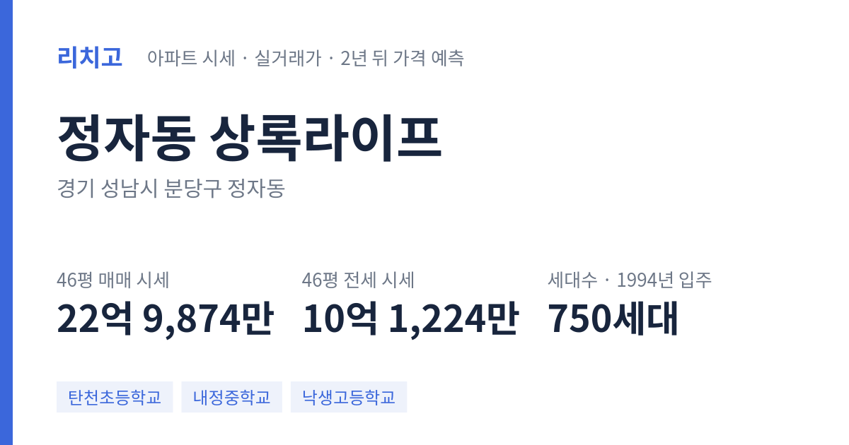 상록라이프 아파트 요약 카드 — 대표 평형 매매·전세 시세, 세대수, 입주 연도