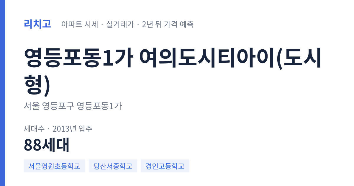 여의도시티아이(도시형) 아파트 요약 카드 — 대표 평형 매매·전세 시세, 세대수, 입주 연도