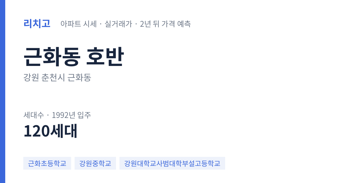 호반 아파트 요약 카드 — 대표 평형 매매·전세 시세, 세대수, 입주 연도