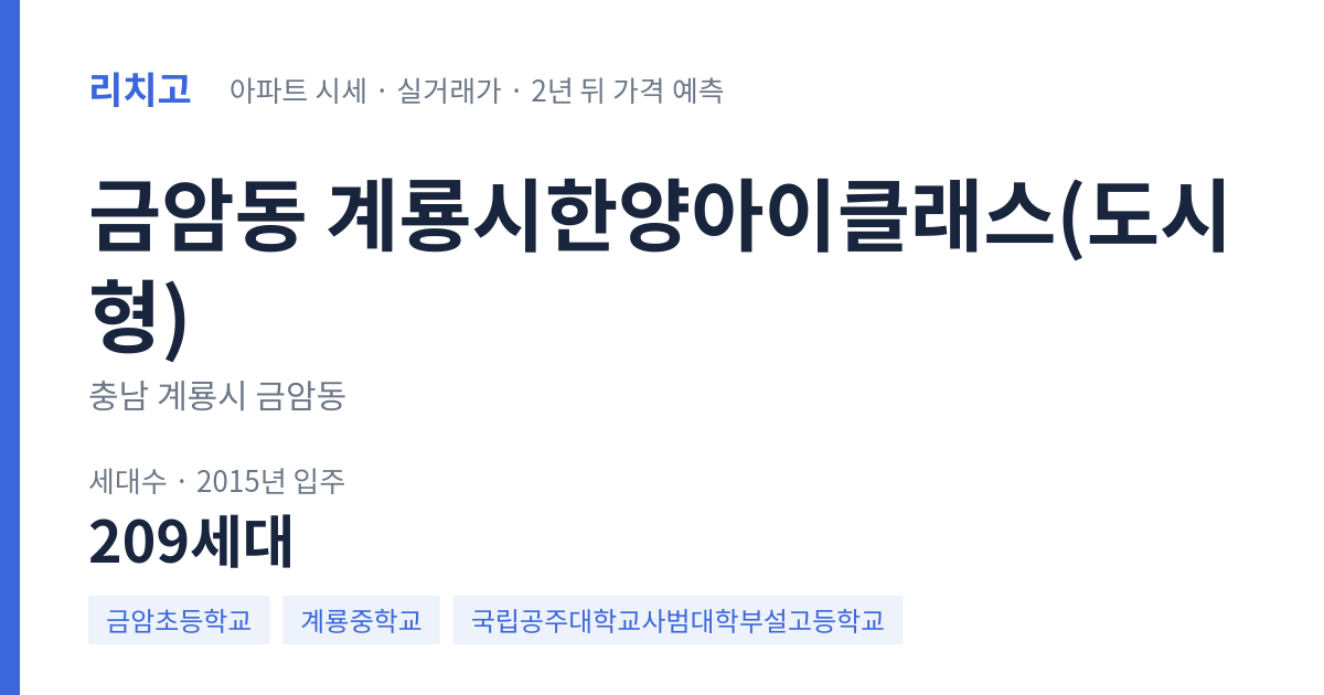 계룡시한양아이클래스(도시형) 아파트 요약 카드 — 대표 평형 매매·전세 시세, 세대수, 입주 연도