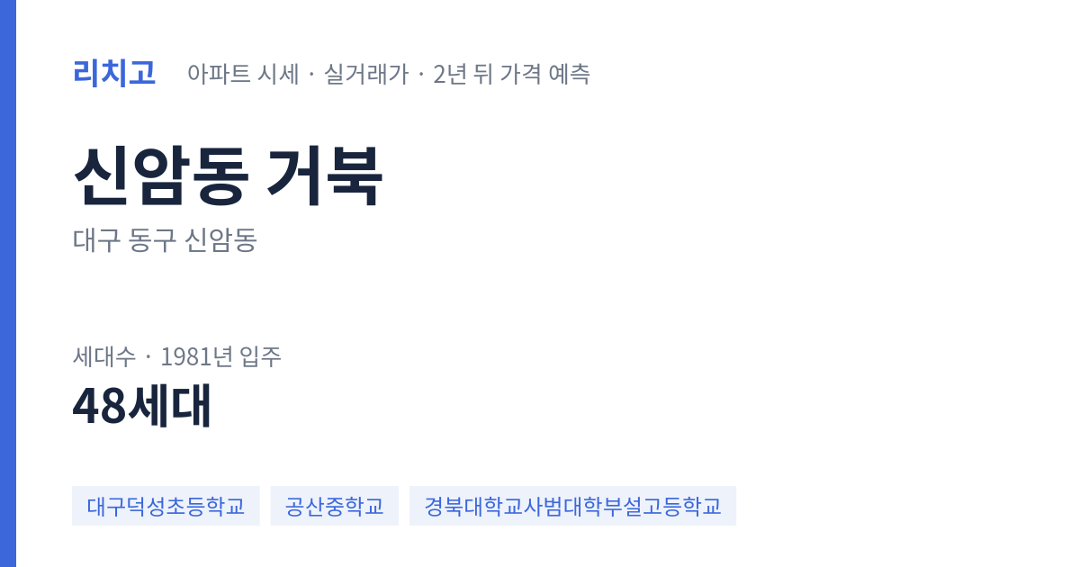 거북 아파트 요약 카드 — 대표 평형 매매·전세 시세, 세대수, 입주 연도