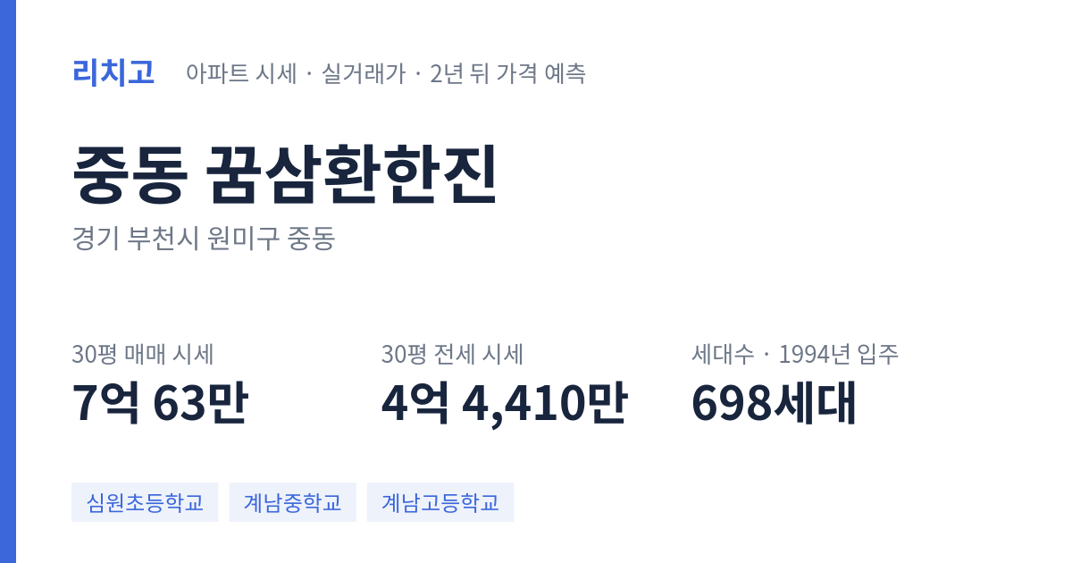 꿈삼환한진 아파트 요약 카드 — 대표 평형 매매·전세 시세, 세대수, 입주 연도