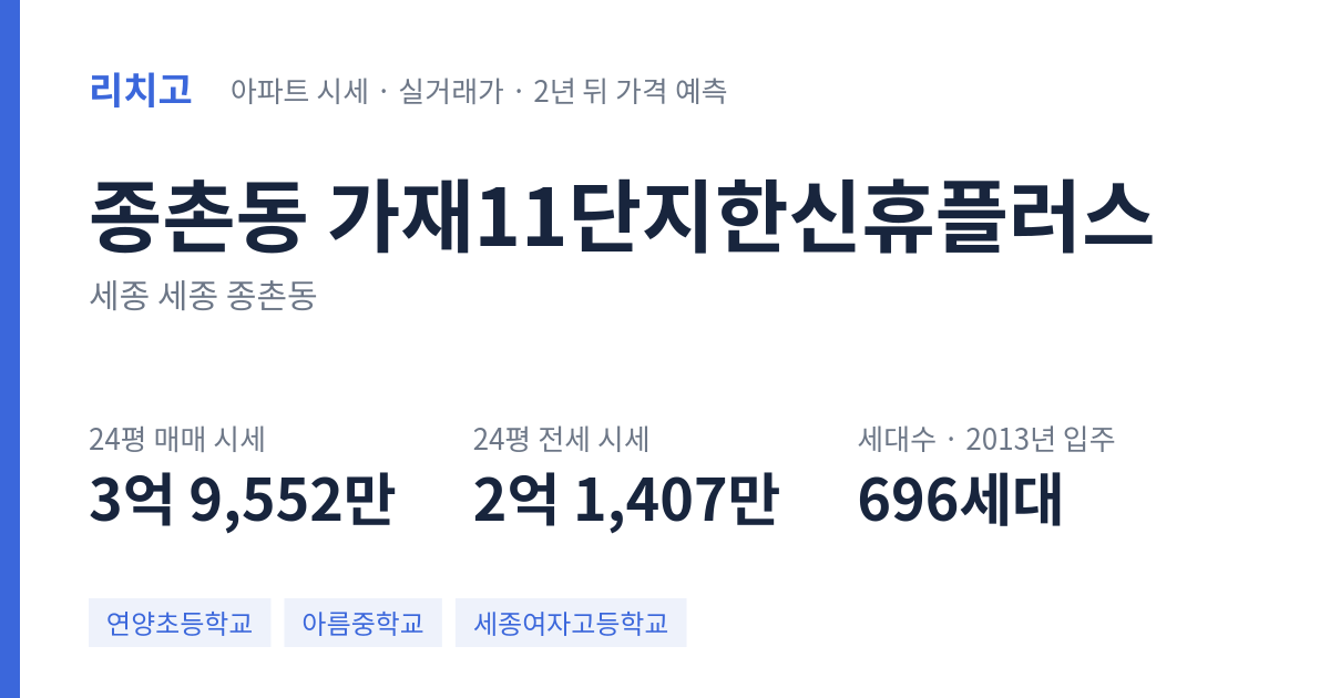 가재11단지한신휴플러스 아파트 요약 카드 — 대표 평형 매매·전세 시세, 세대수, 입주 연도