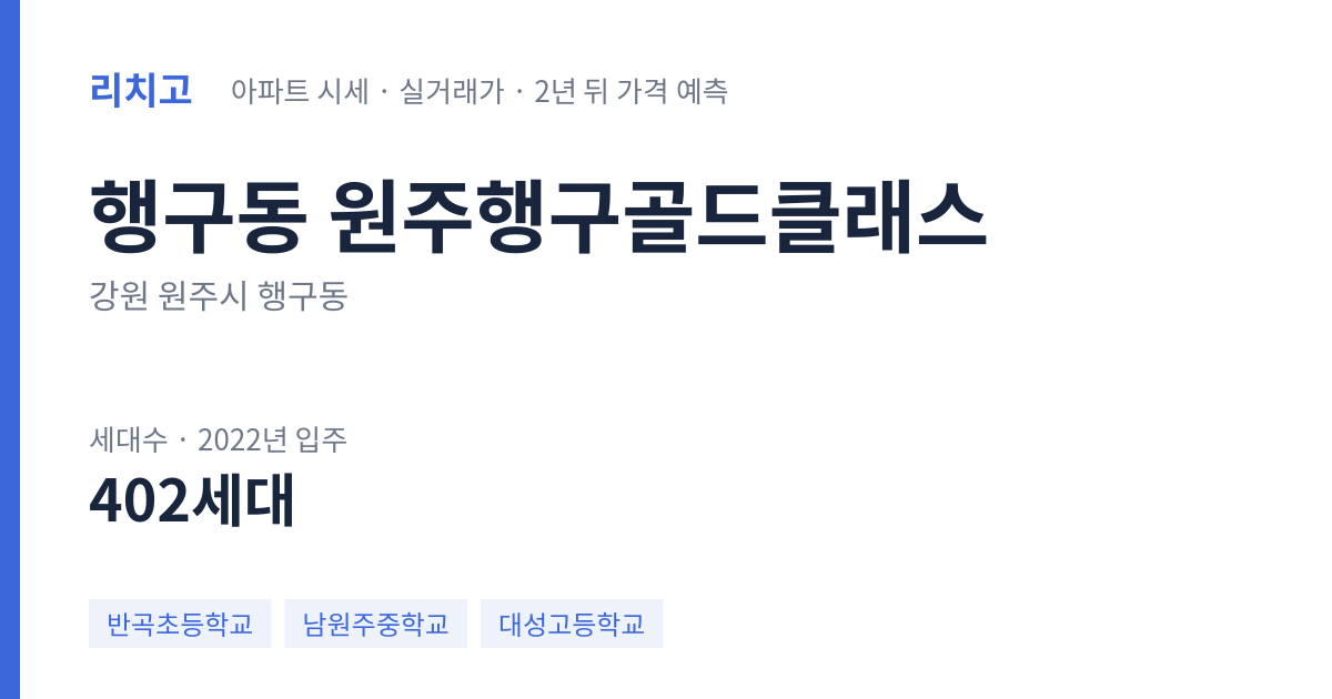 원주행구골드클래스 아파트 요약 카드 — 대표 평형 매매·전세 시세, 세대수, 입주 연도