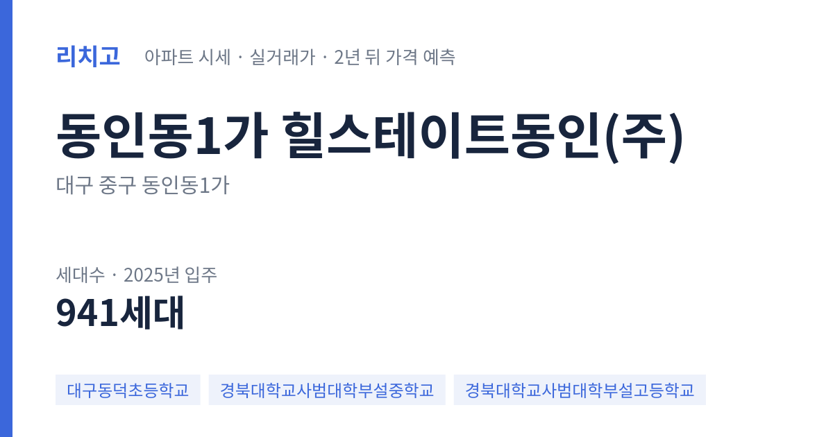 힐스테이트동인(주) 아파트 요약 카드 — 대표 평형 매매·전세 시세, 세대수, 입주 연도