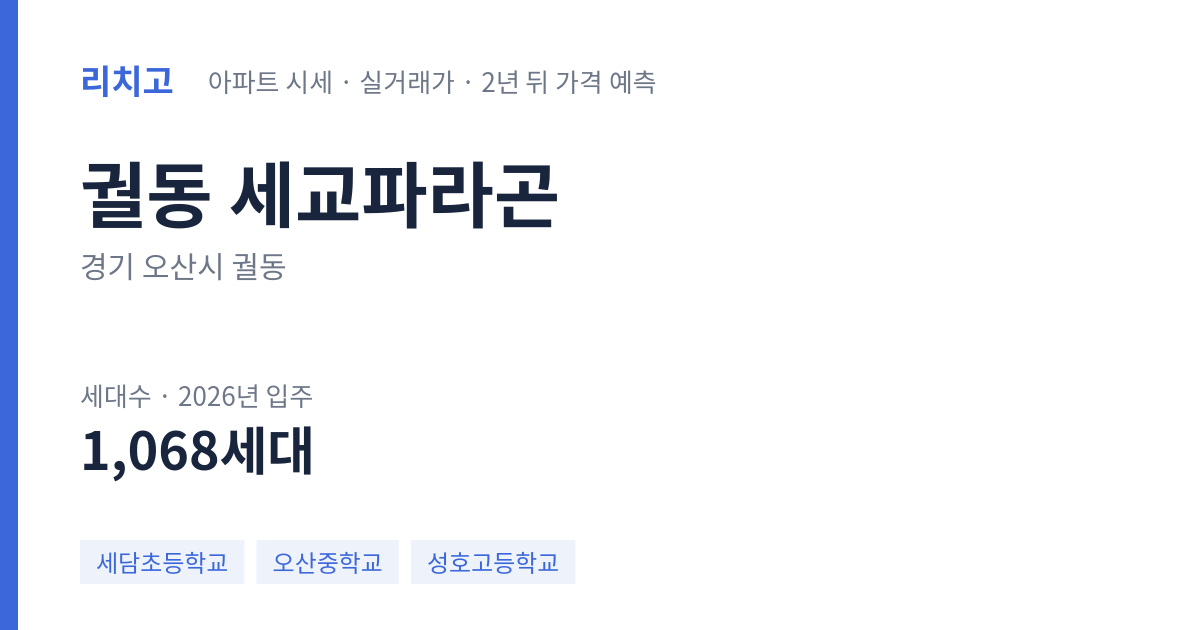 세교파라곤 아파트 요약 카드 — 대표 평형 매매·전세 시세, 세대수, 입주 연도