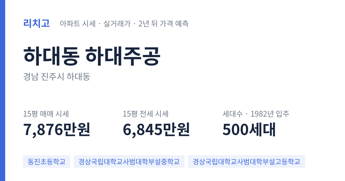하대주공 아파트 요약 카드 — 대표 평형 매매·전세 시세, 세대수, 입주 연도