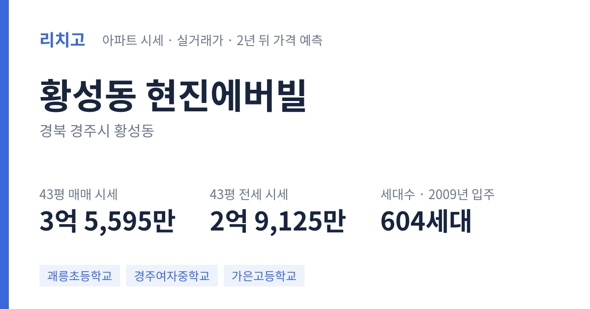 현진에버빌 아파트 요약 카드 — 대표 평형 매매·전세 시세, 세대수, 입주 연도