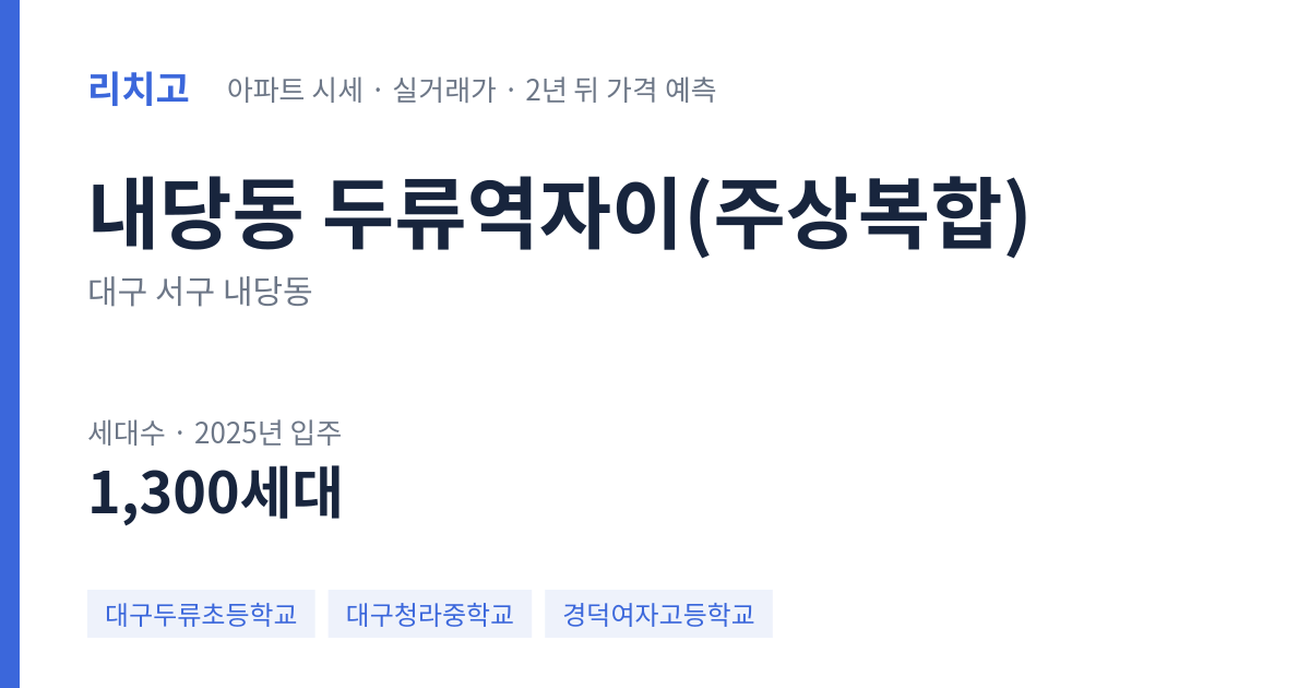 두류역자이(주상복합) 아파트 요약 카드 — 대표 평형 매매·전세 시세, 세대수, 입주 연도