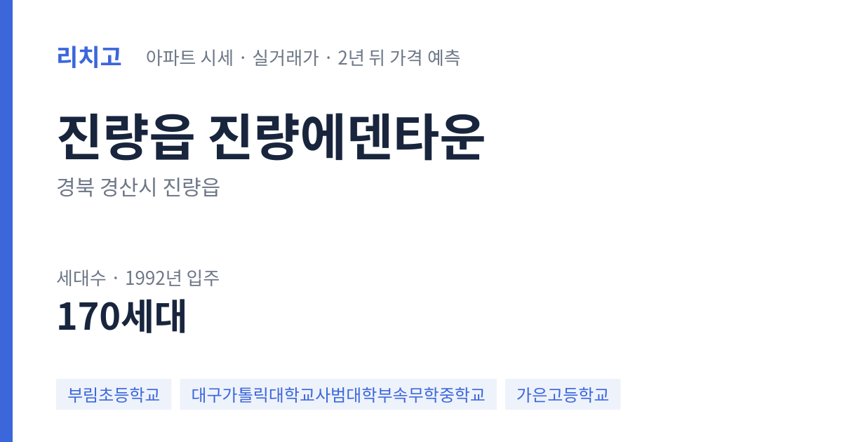 진량에덴타운 아파트 요약 카드 — 대표 평형 매매·전세 시세, 세대수, 입주 연도