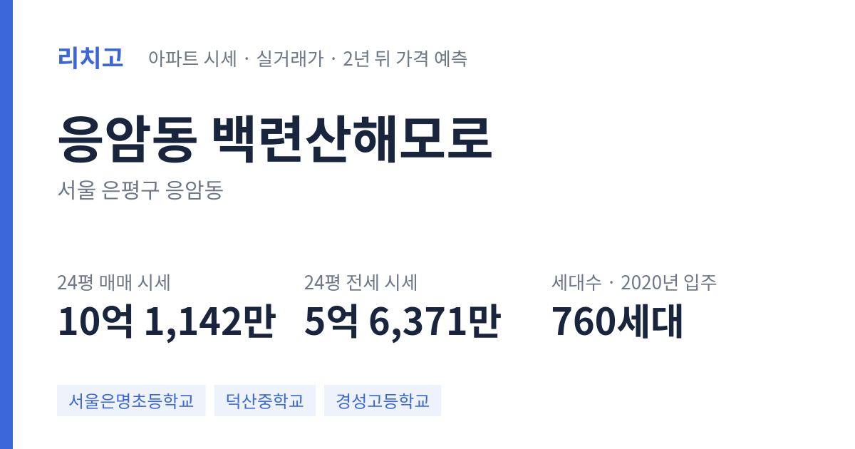 백련산해모로 아파트 요약 카드 — 대표 평형 매매·전세 시세, 세대수, 입주 연도