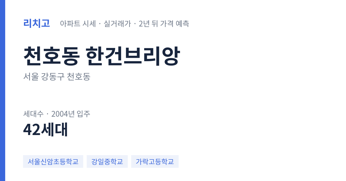 한건브리앙 아파트 요약 카드 — 대표 평형 매매·전세 시세, 세대수, 입주 연도