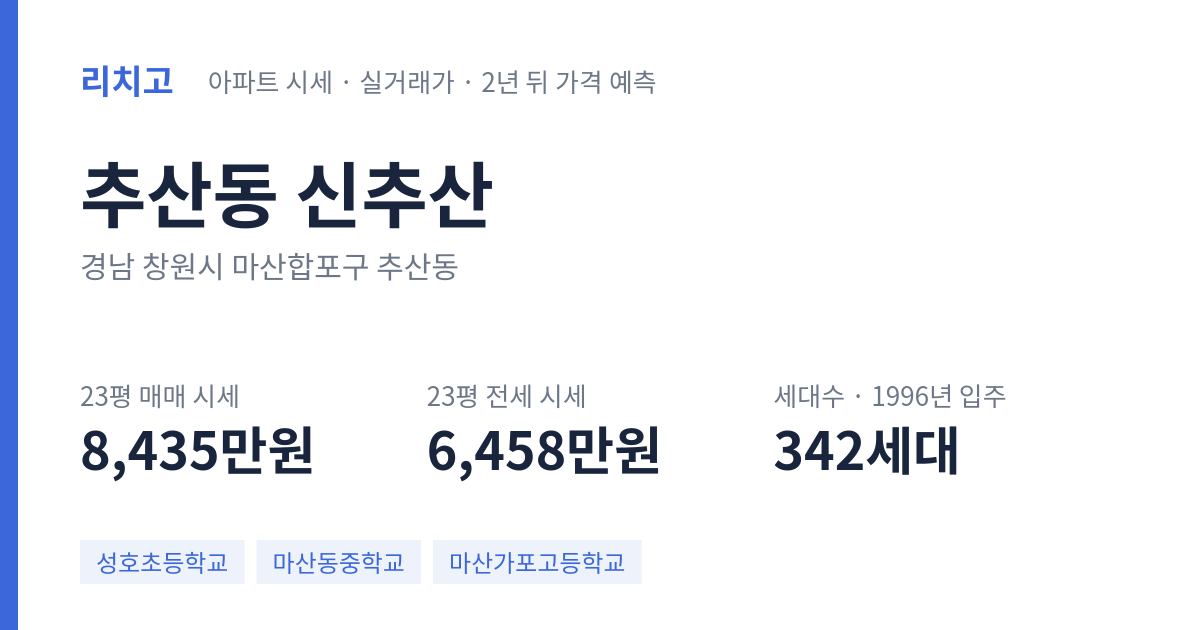 신추산 아파트 요약 카드 — 대표 평형 매매·전세 시세, 세대수, 입주 연도