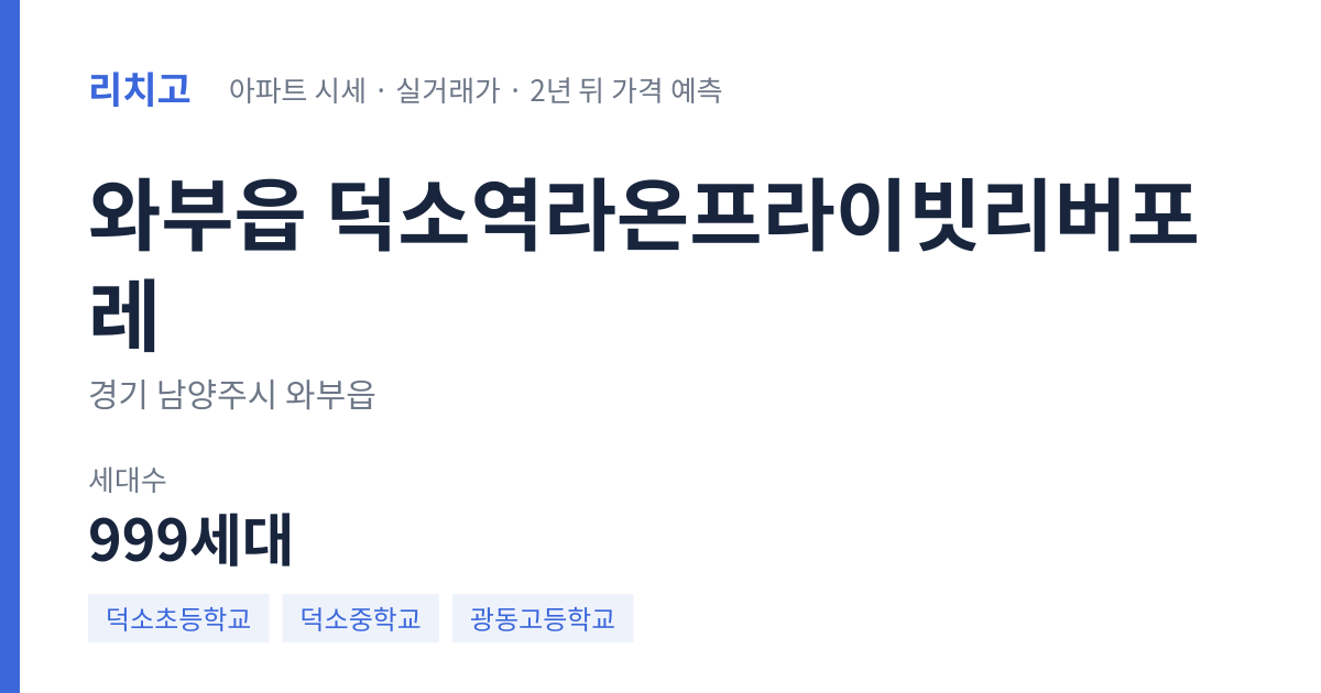 덕소역라온프라이빗리버포레 아파트 요약 카드 — 대표 평형 매매·전세 시세, 세대수, 입주 연도