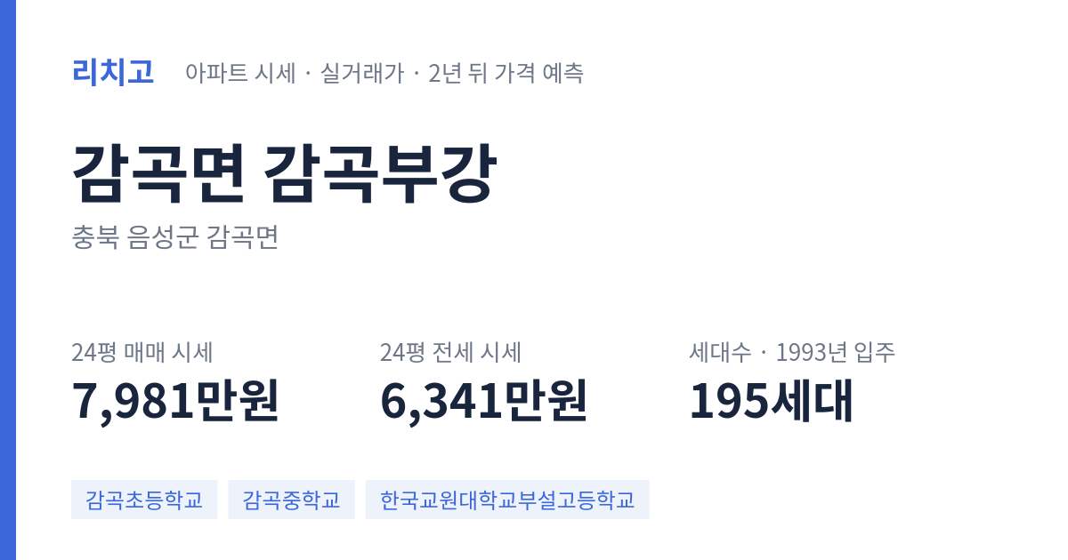 감곡부강 아파트 요약 카드 — 대표 평형 매매·전세 시세, 세대수, 입주 연도