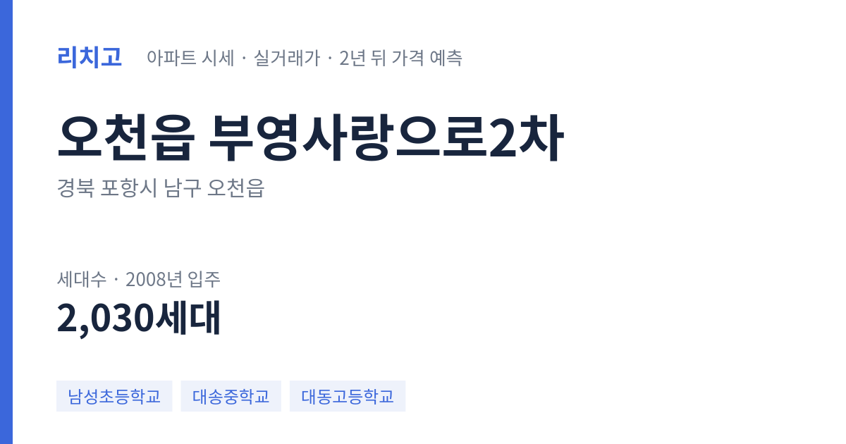부영사랑으로2차 아파트 요약 카드 — 대표 평형 매매·전세 시세, 세대수, 입주 연도