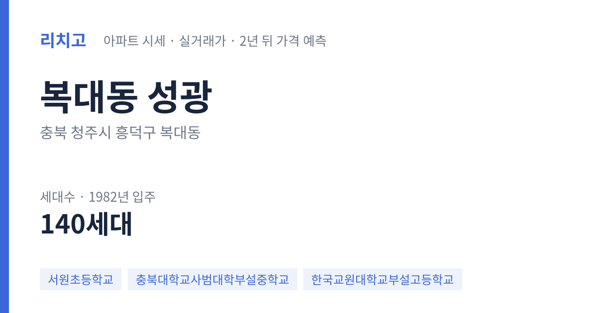성광 아파트 요약 카드 — 대표 평형 매매·전세 시세, 세대수, 입주 연도